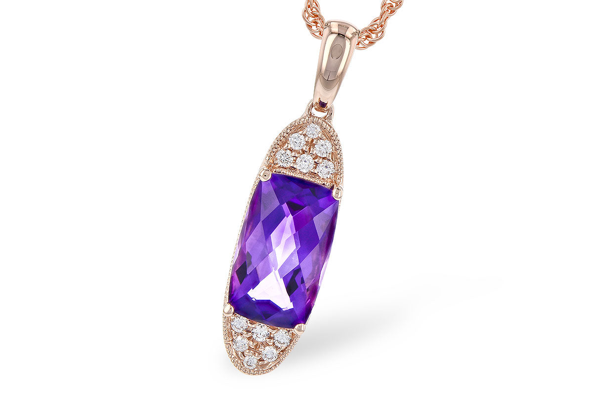 Allison Kaufman Amethyst & Diamond Necklace in 14K Rose Gold, 1.70 ctw (N8350)