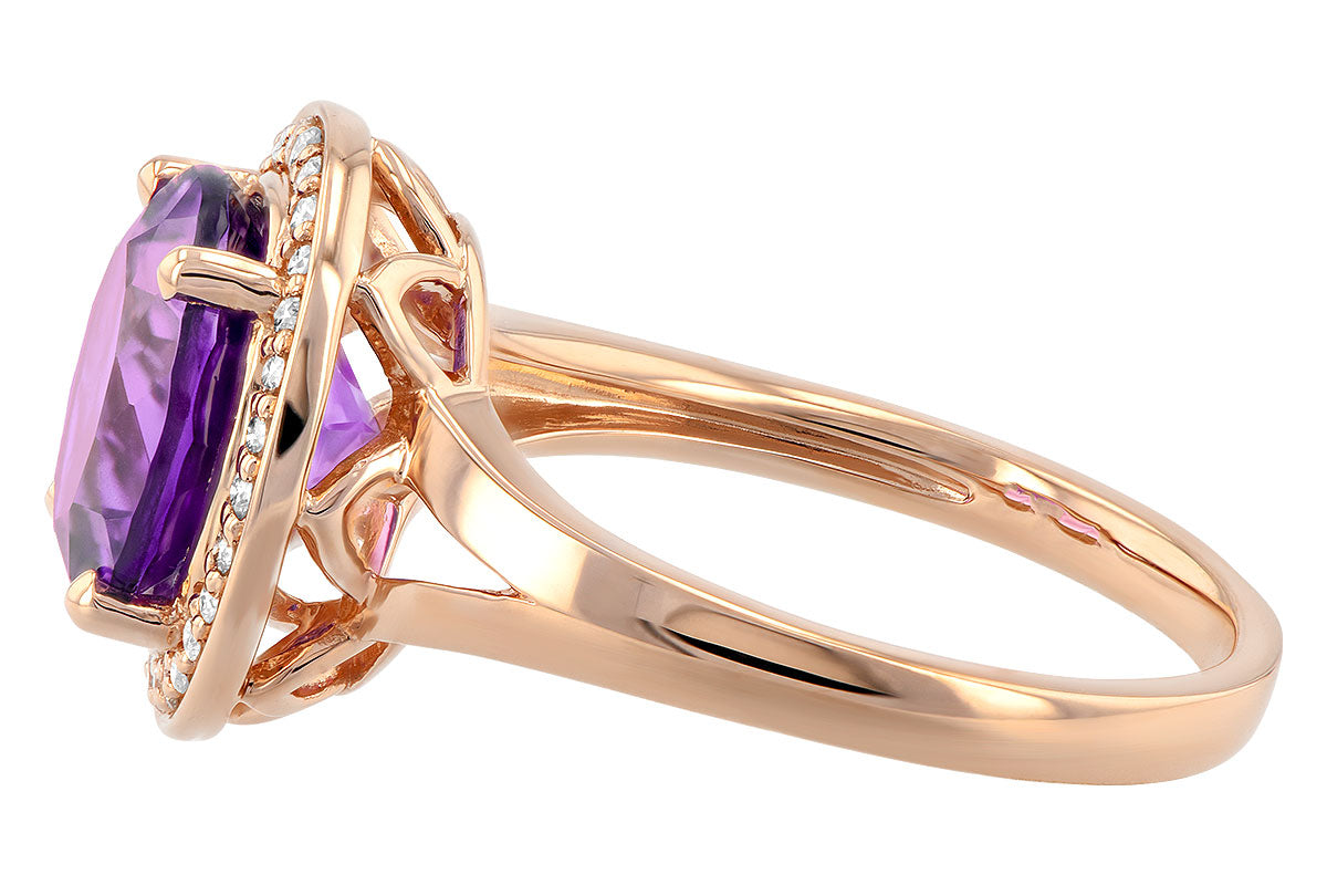 Allison Kaufman Amethyst & Diamond Ring in 14K Rose Gold, 3.77 ctw, alternate view