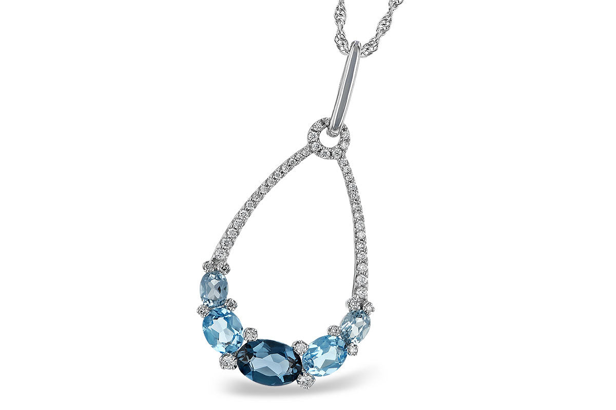 Allison Kaufman Blue Topaz & Diamond Necklace in 14K White Gold, 1.96 ctw