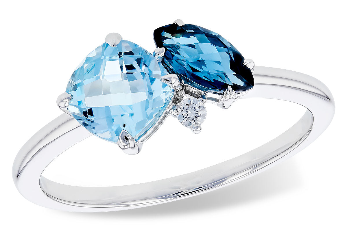 Allison Kaufman Blue Topaz & Diamond Ring in 14K White Gold, 1.52 ctw (D5903)