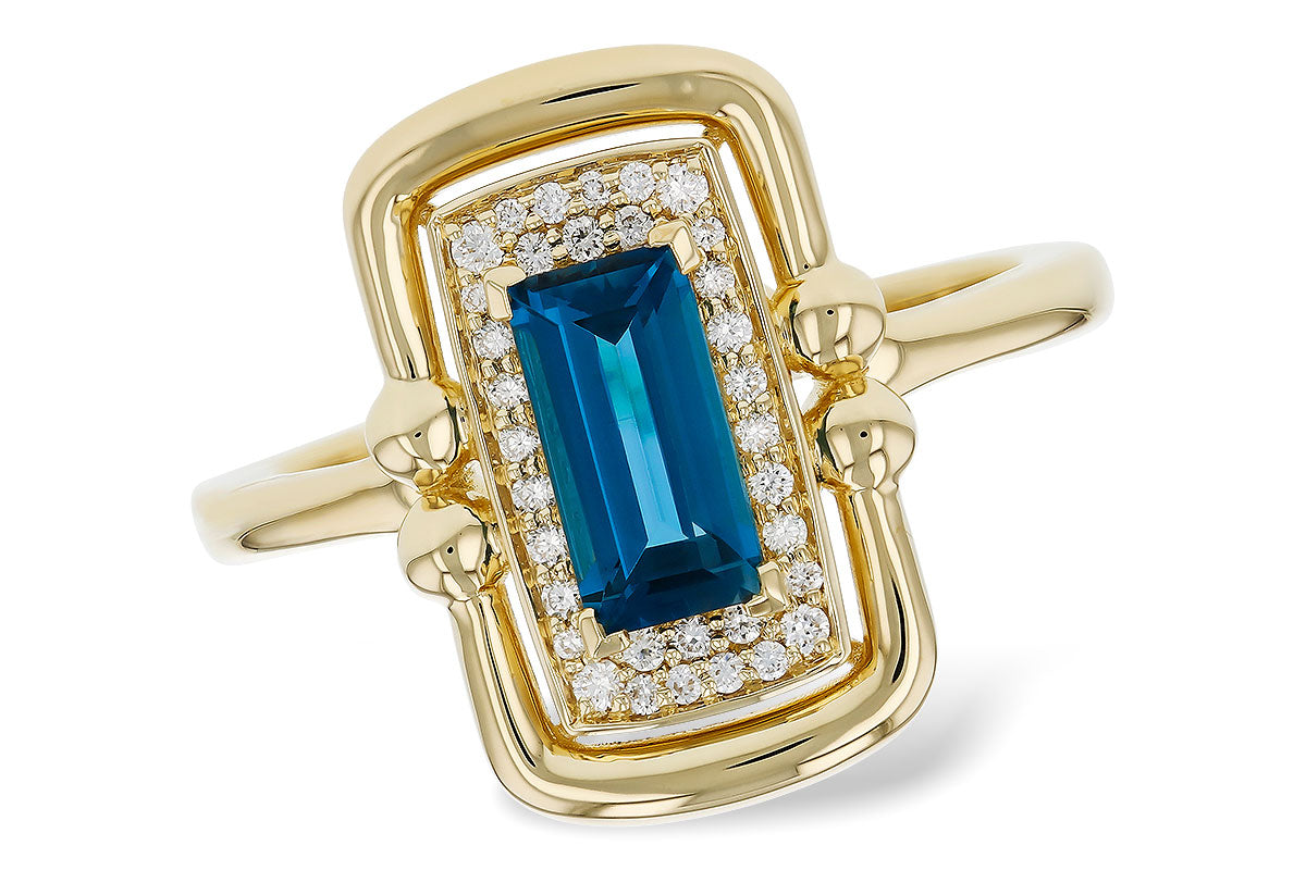 Allison Kaufman London Blue Topaz & Diamond Ring in 14K Yellow Gold, 0.96 ctw