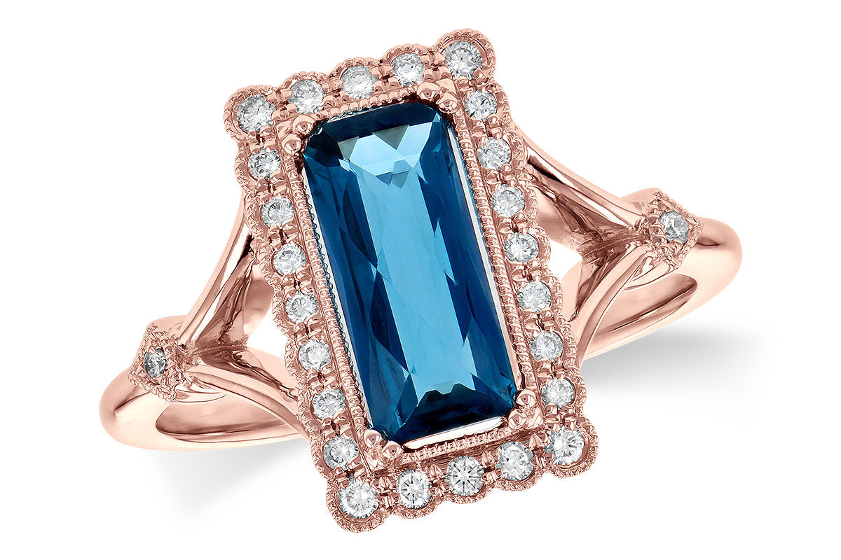 Allison Kaufman London Blue Topaz & Diamond Ring in 14K Rose Gold, 1.75 ctw