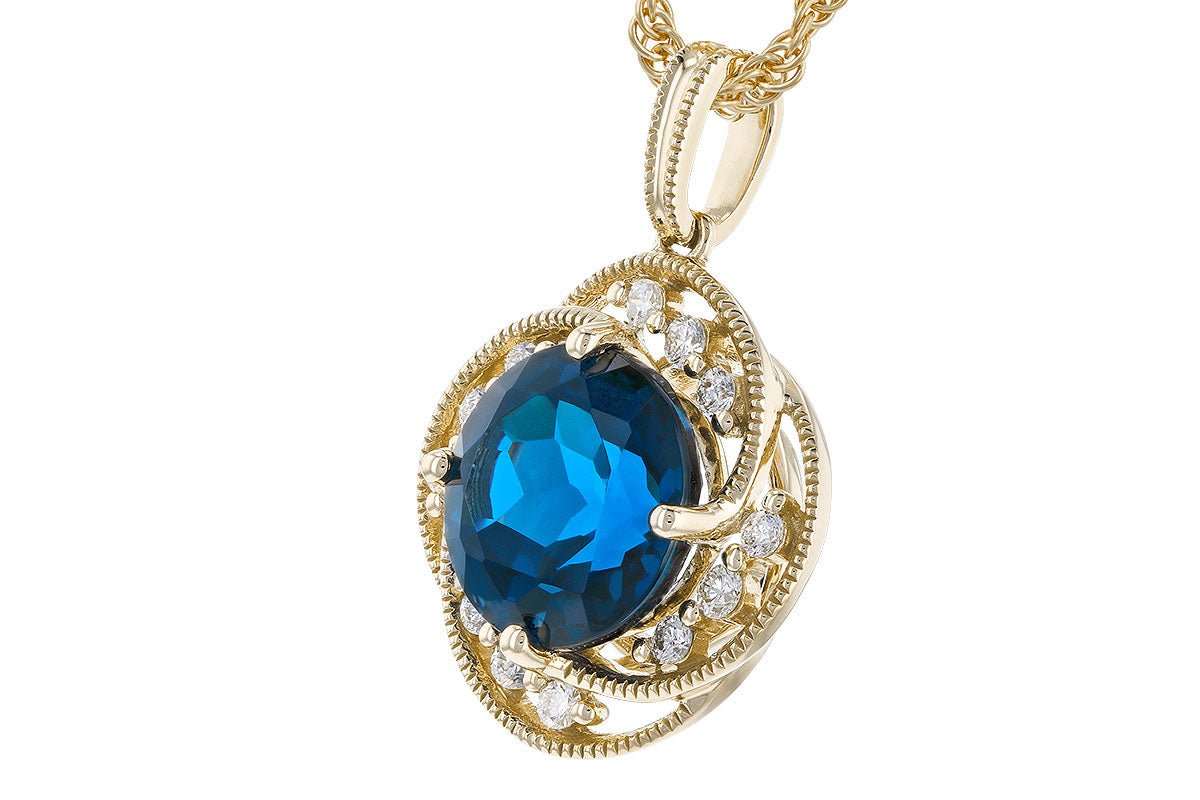 Allison Kaufman London Blue Topaz & Diamond Necklace in 14K Yellow Gold, 3.05 ctw, alternate view