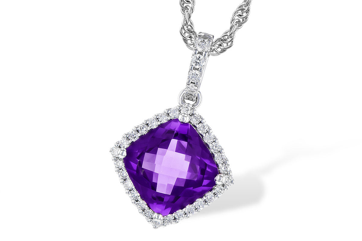Allison Kaufman Amethyst & Diamond Necklace in 14K White Gold, 1.32 ctw