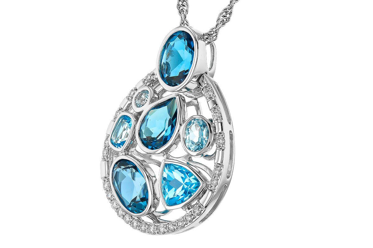 Allison Kaufman Blue Topaz & Diamond Necklace in 14K White Gold, 3.38 ctw, alternate view