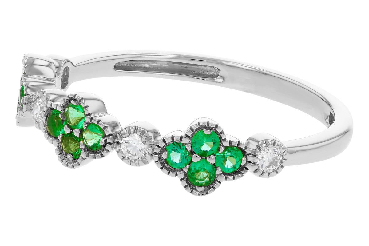 Allison Kaufman Emerald & Diamond Wedding Band in 14K White Gold, 0.26 ctw, alternate view