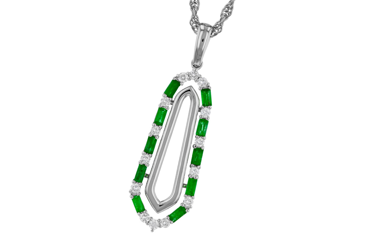 Allison Kaufman Emerald & Diamond Necklace in 14K White Gold, 0.64 ctw
