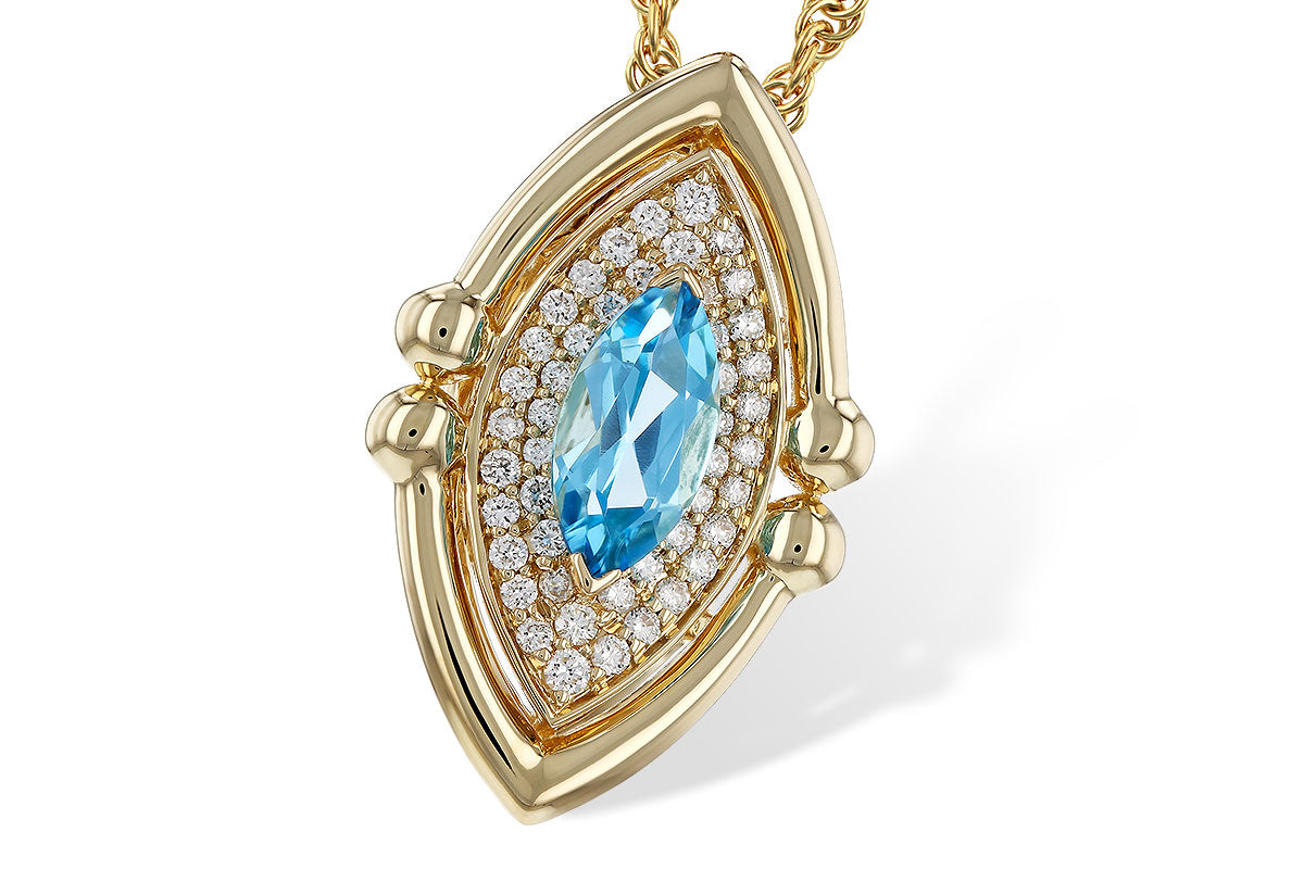 Allison Kaufman Blue Topaz & Diamond Necklace in 14K Yellow Gold, 0.70 ctw