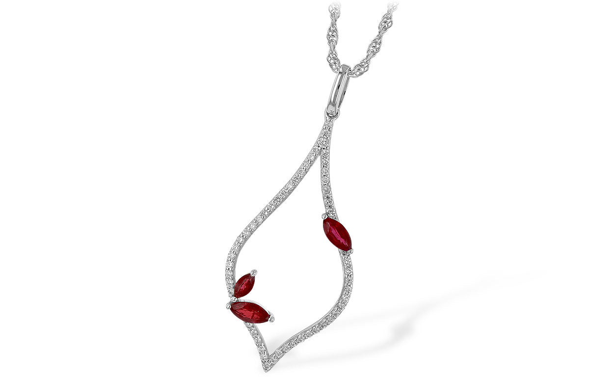 Allison Kaufman Ruby & Diamond Necklace in 14K White Gold, 0.56 ctw