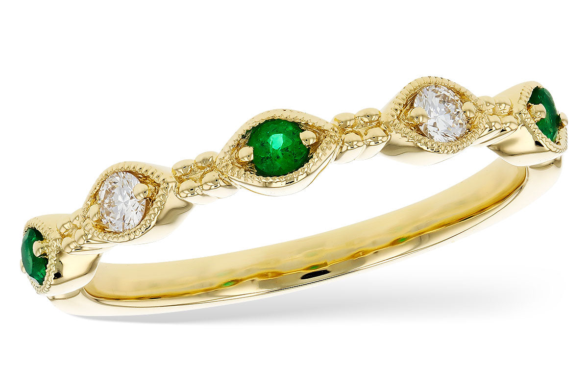 Allison Kaufman Emerald & Diamond Wedding Band in 14K Yellow Gold, 0.19 ctw (W2726)