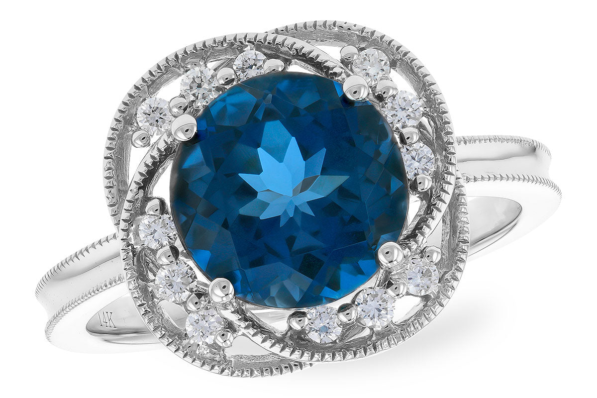 Allison Kaufman London Blue Topaz & Diamond Ring in 14K White Gold, 3.05 ctw