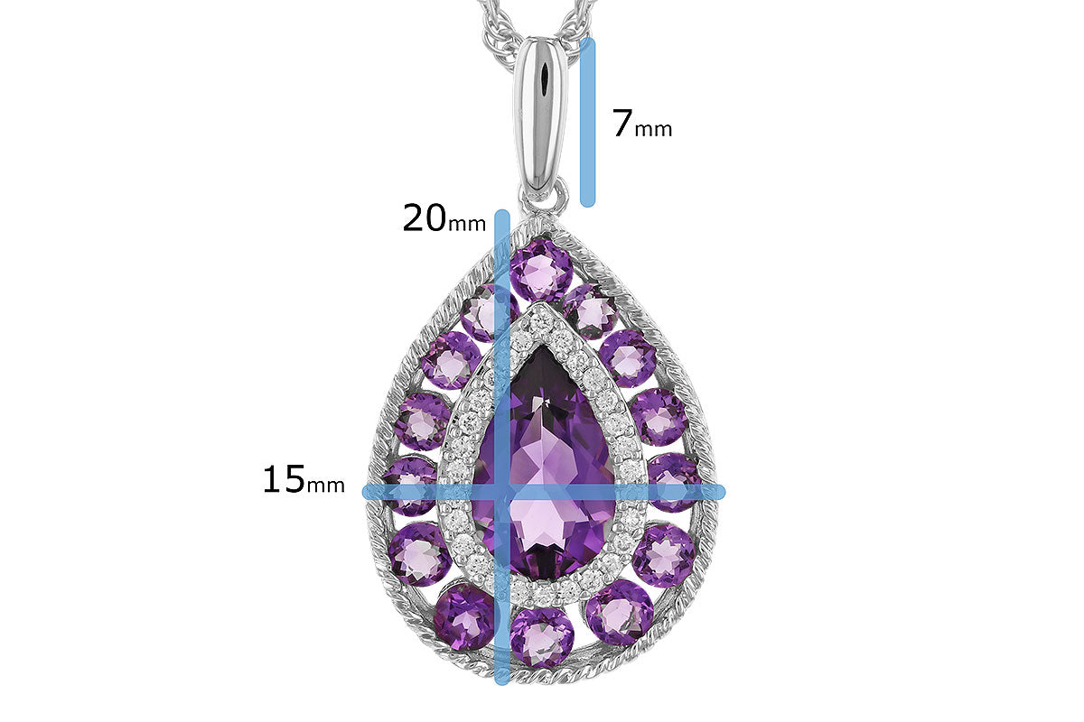Allison Kaufman Amethyst & Diamond Necklace in 14K White Gold, 2.05 ctw, alternate view