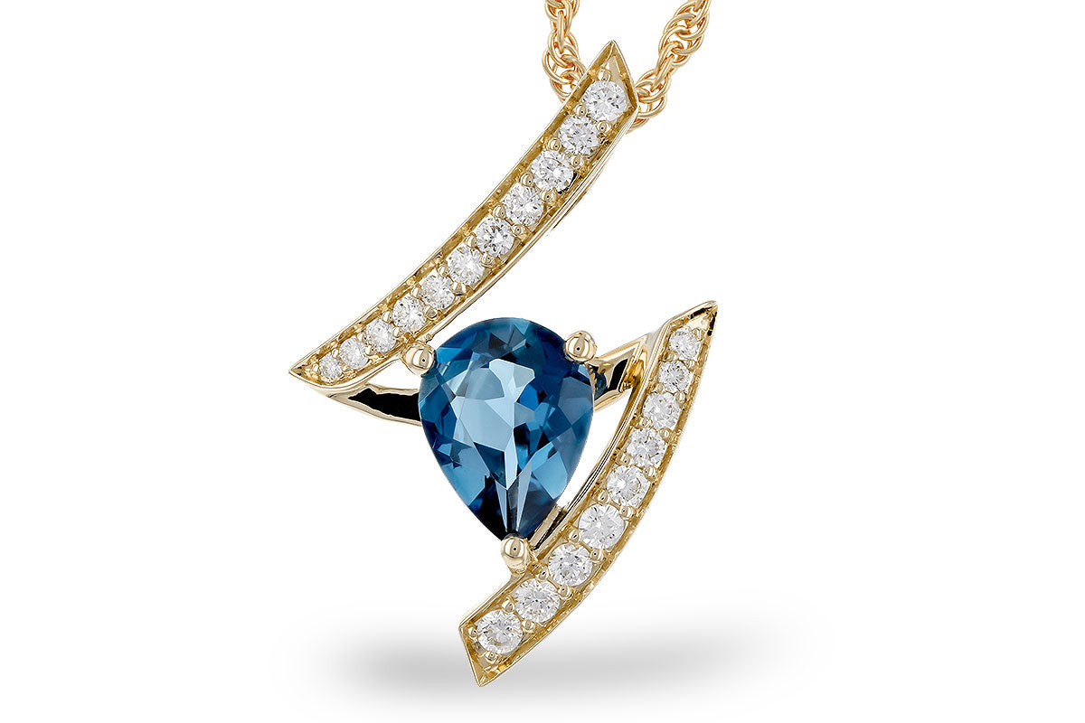 Allison Kaufman London Blue Topaz & Diamond Necklace in 14K Yellow Gold, 1.23 ctw