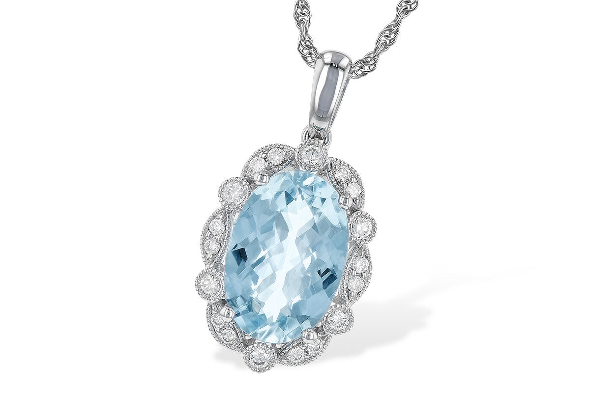 Allison Kaufman Aquamarine & Diamond Necklace in 14K White Gold, 2.57 ctw