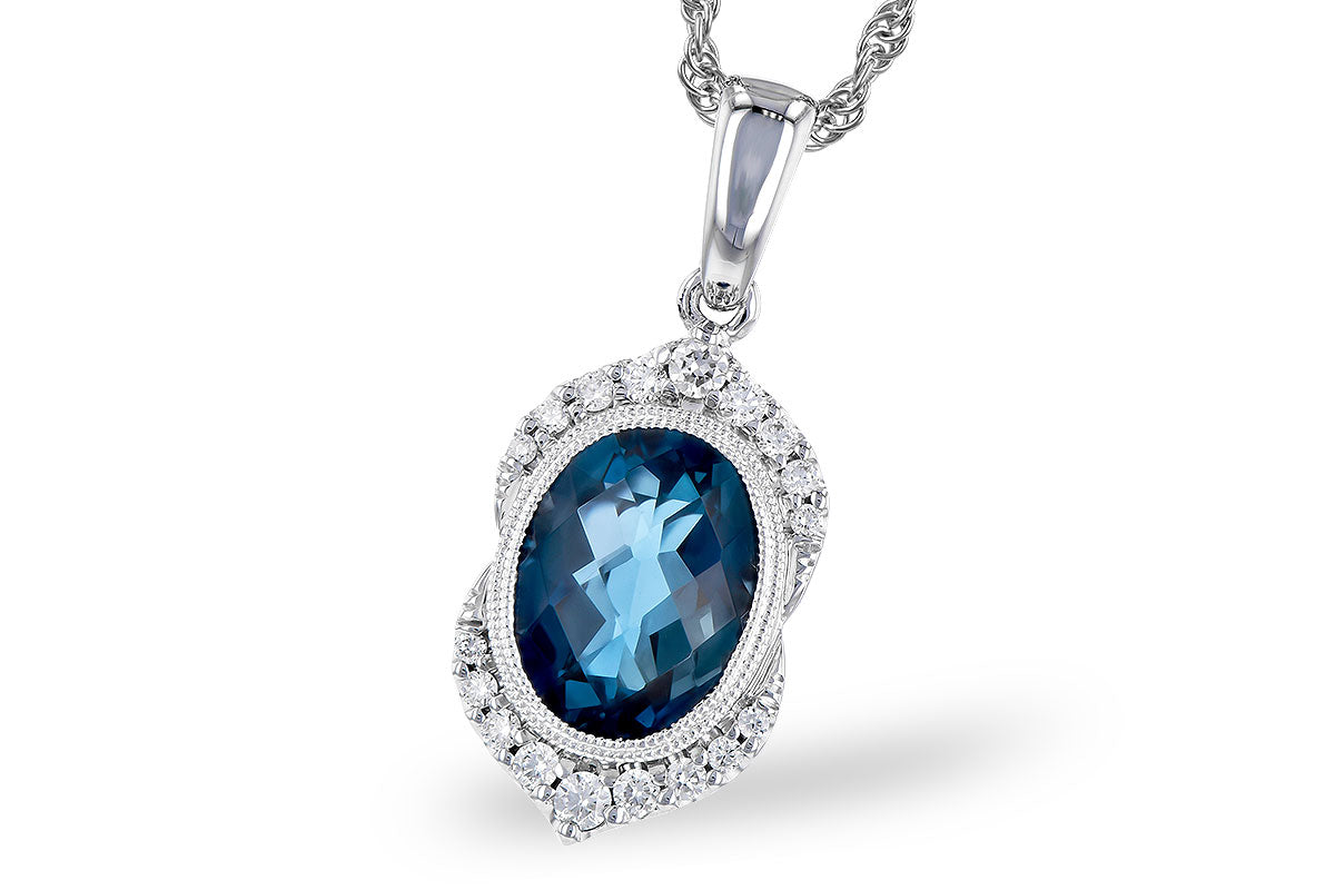Allison Kaufman London Blue Topaz & Diamond Necklace in 14K White Gold, 2.10 ctw