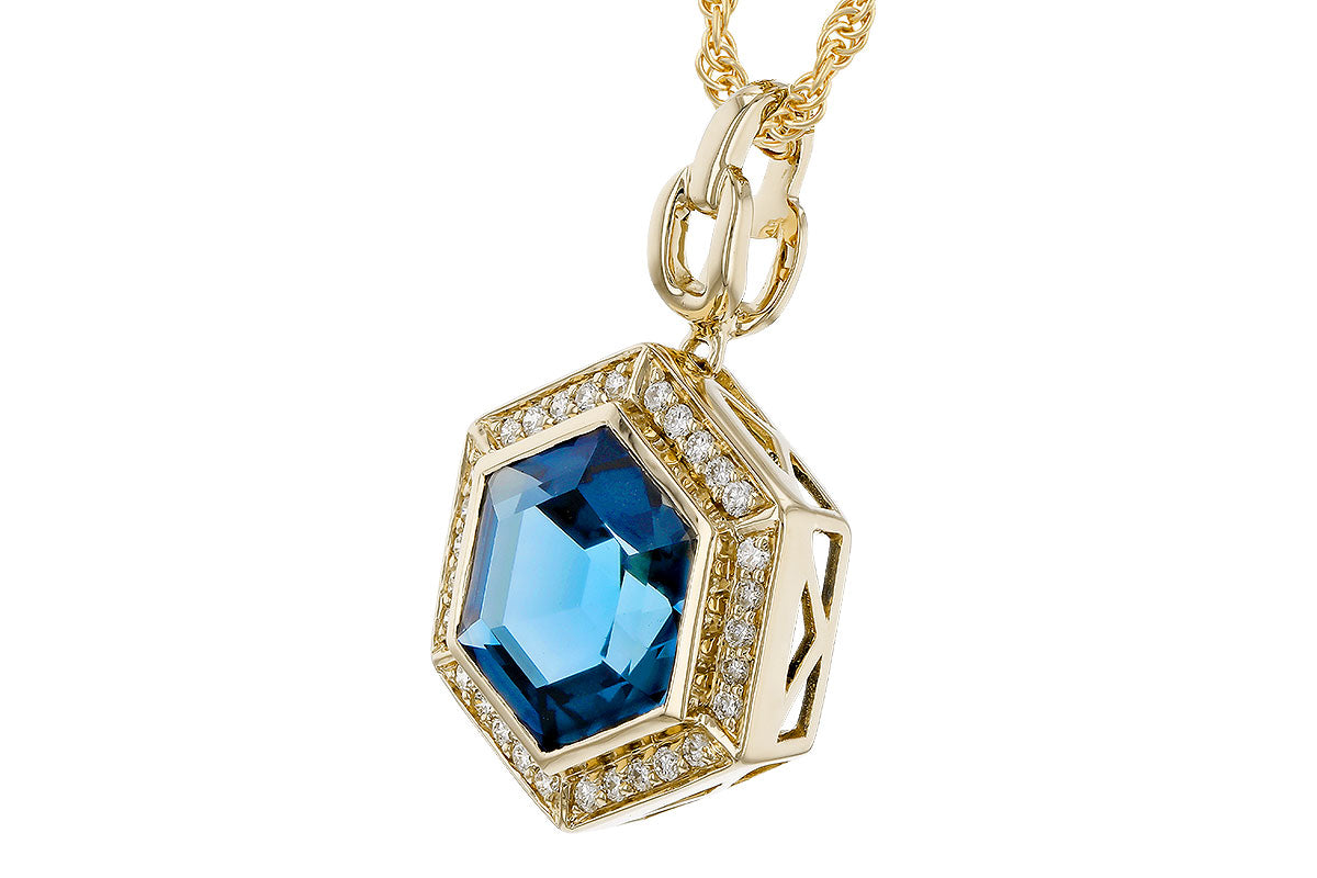 Allison Kaufman London Blue Topaz & Diamond Necklace in 14K Yellow Gold, 3.55 ctw, alternate view