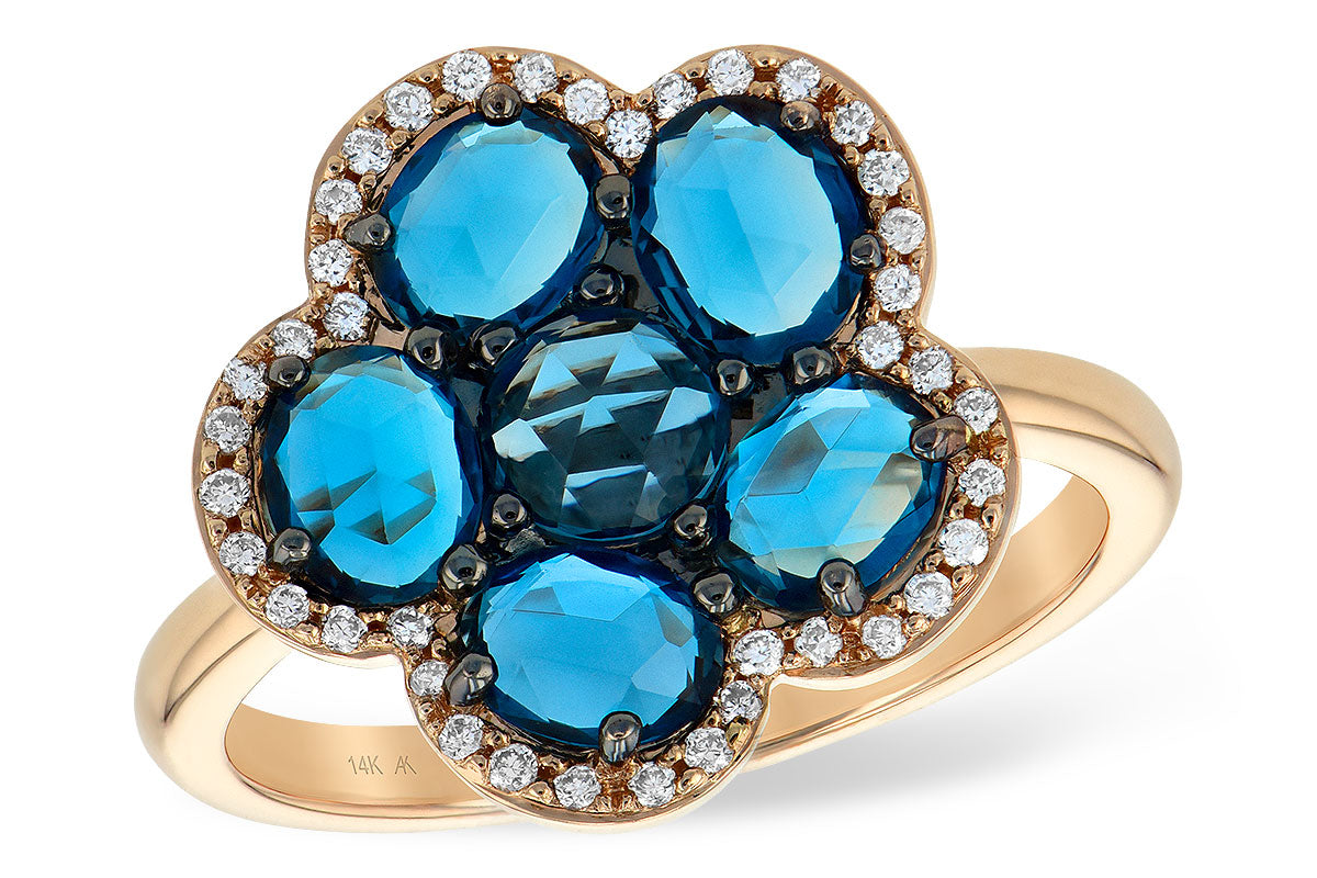 Allison Kaufman Blue Topaz & Diamond Ring in 14K Rose Gold, 1.97 ctw