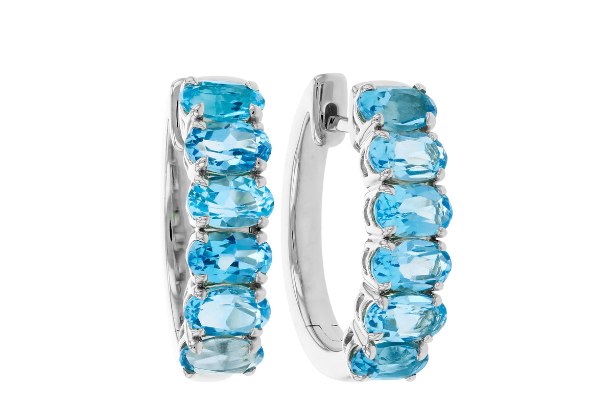 Allison Kaufman Blue Topaz Earrings in 14K White Gold, 2.94 ctw