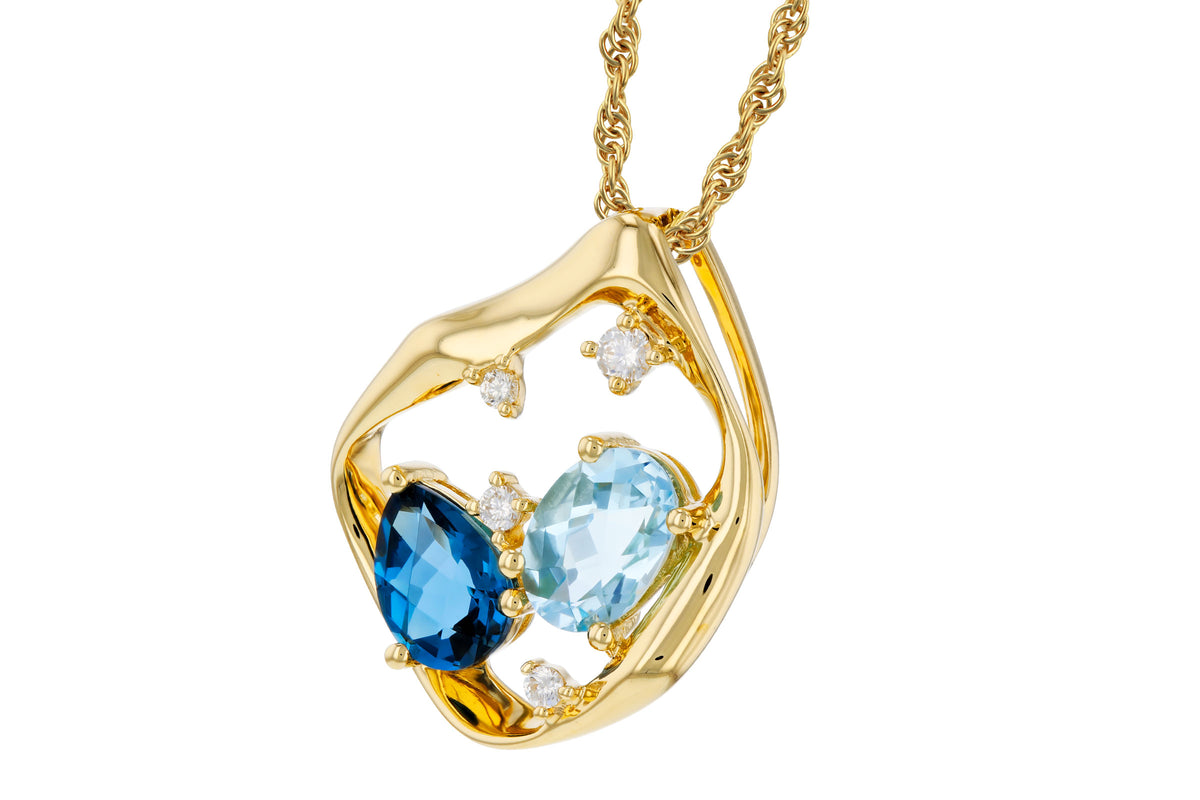 Allison Kaufman Blue Topaz & Diamond Necklace in 14K Yellow Gold, 1.67 ctw, alternate view