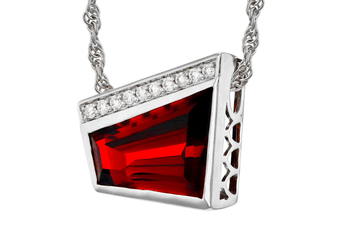 Allison Kaufman Garnet & Diamond Necklace in 14K White Gold, 4.00 ctw, alternate view