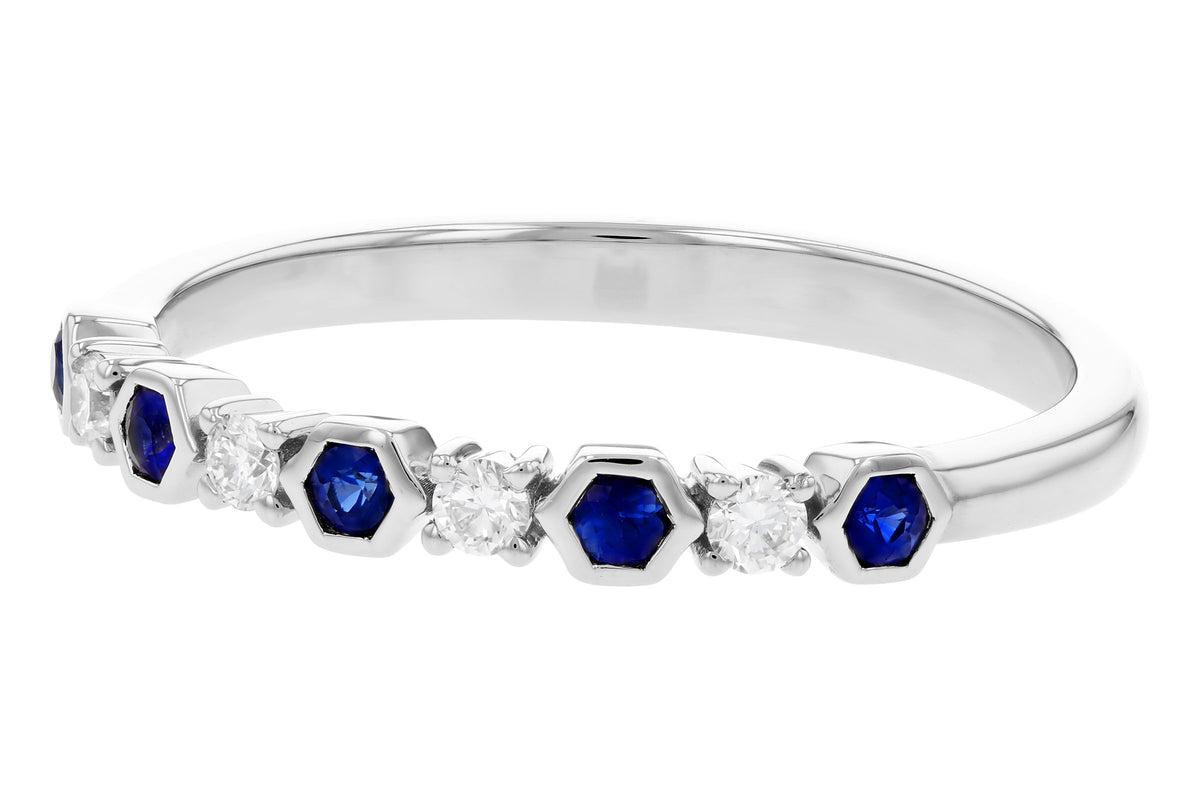Allison Kaufman Sapphire & Diamond Wedding Band in 14K White Gold, 0.24 ctw, alternate view