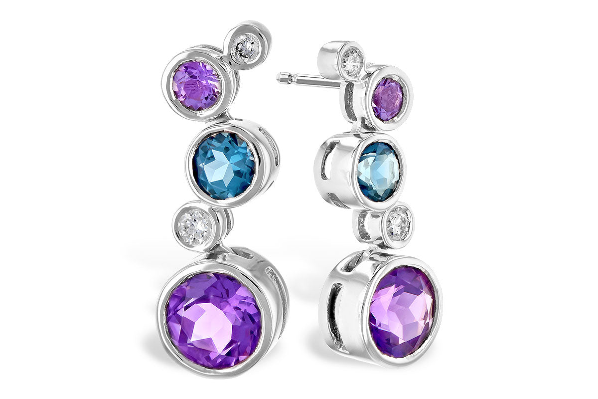 Allison Kaufman Amethyst, Blue Topaz & Diamond Earrings in 14K White Gold, 2.30 ctw