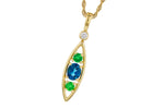 Allison Kaufman London Blue Topaz, Green Garnet & Diamond Necklace in 14K Yellow Gold, 0.58 ctw