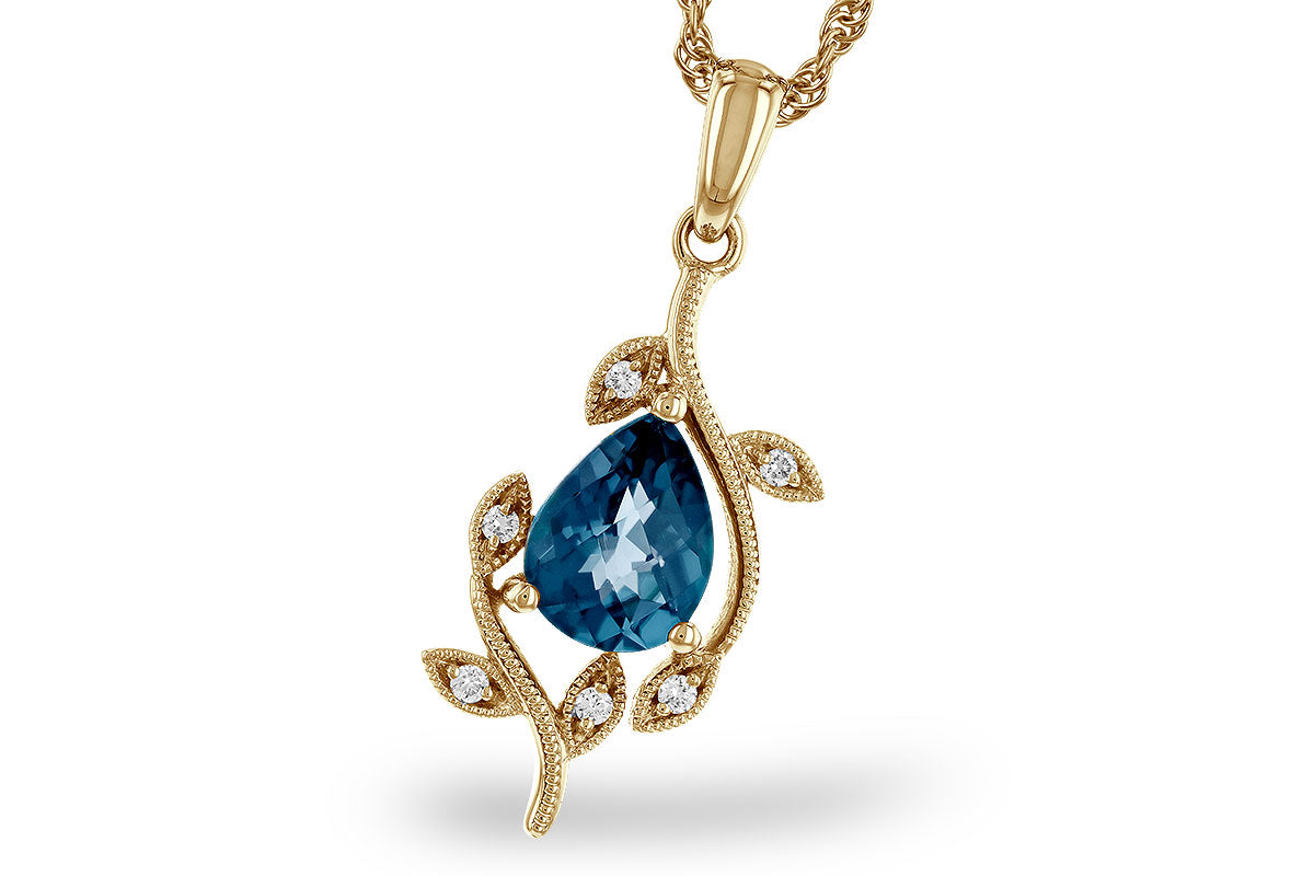 Allison Kaufman London Blue Topaz & Diamond Necklace in 14K Yellow Gold, 1.25 ctw