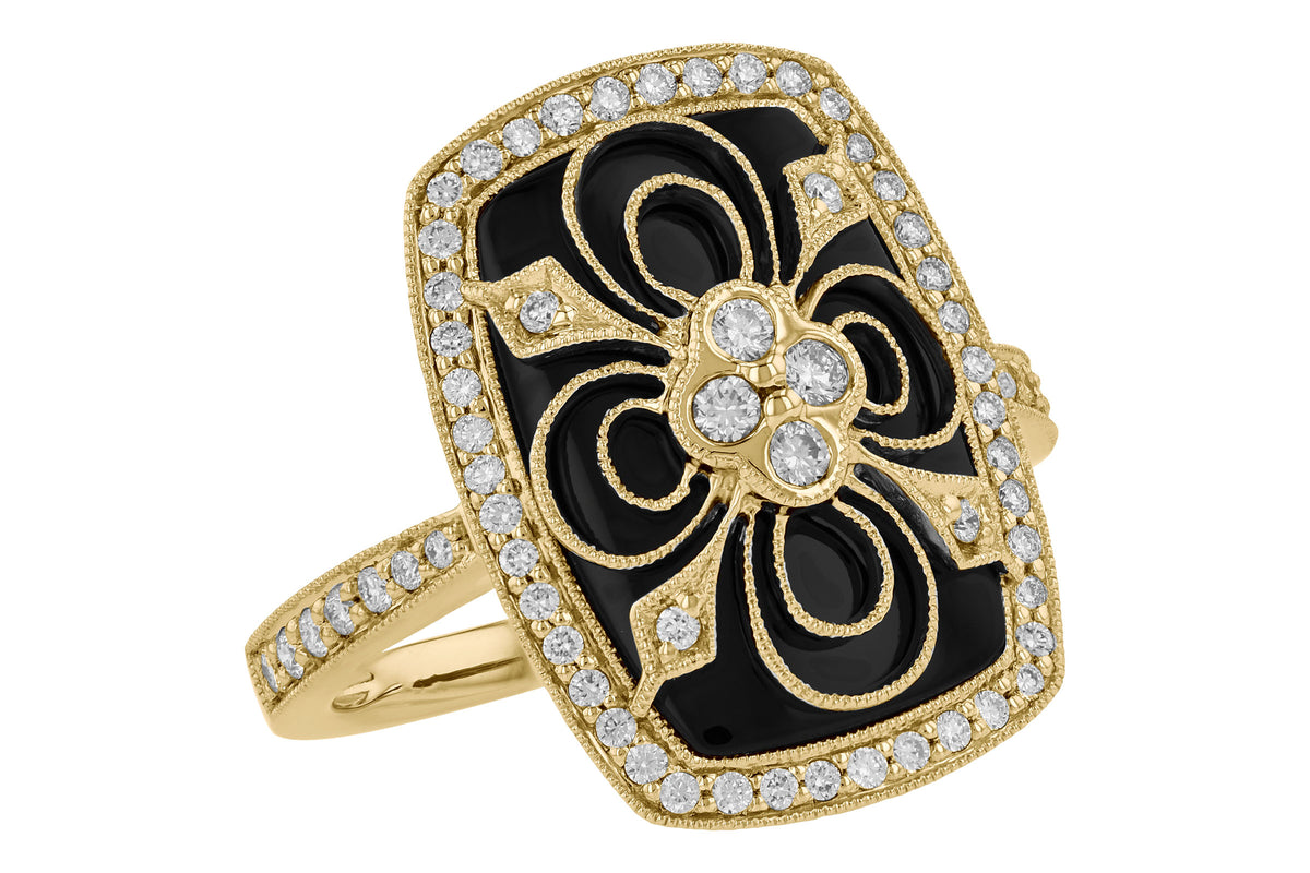 Allison Kaufman Onyx & Diamond Ring in 14K Yellow Gold, 0.44 ctw