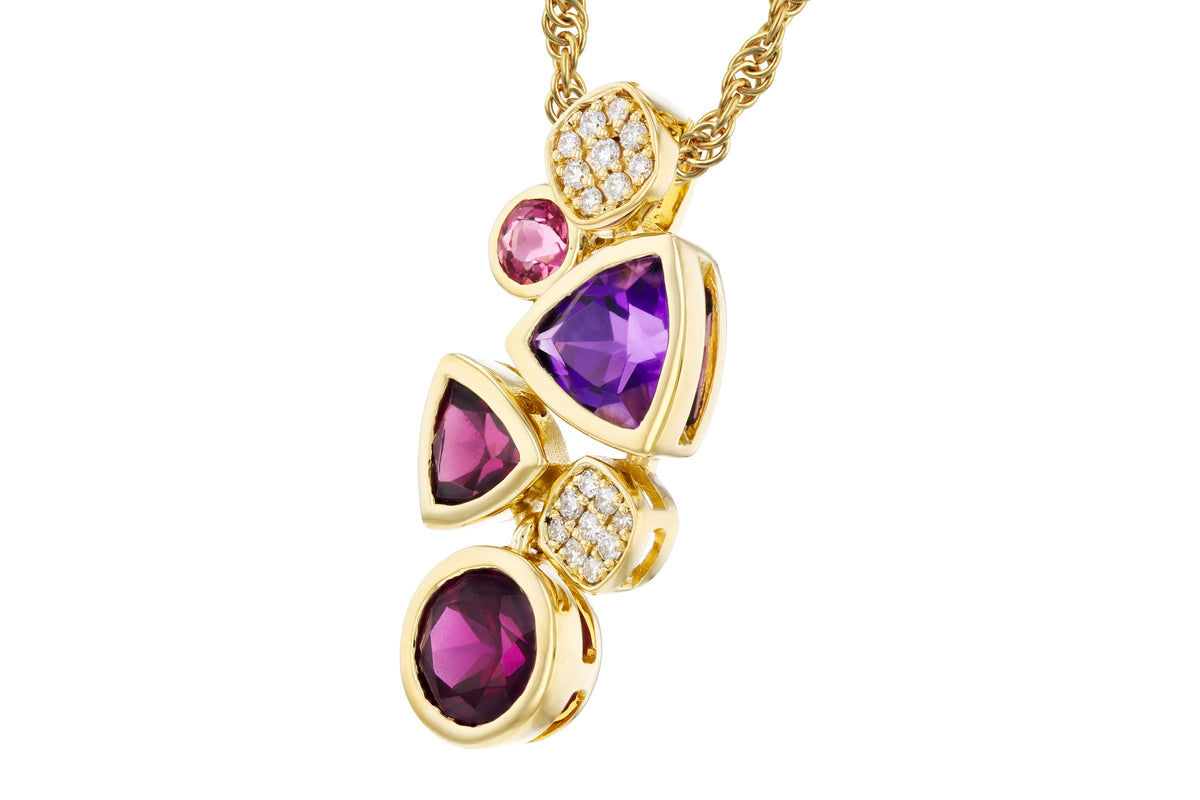 Allison Kaufman Multi-Gemstone & Diamond Necklace in 14K Yellow Gold, 1.40 ctw, alternate view