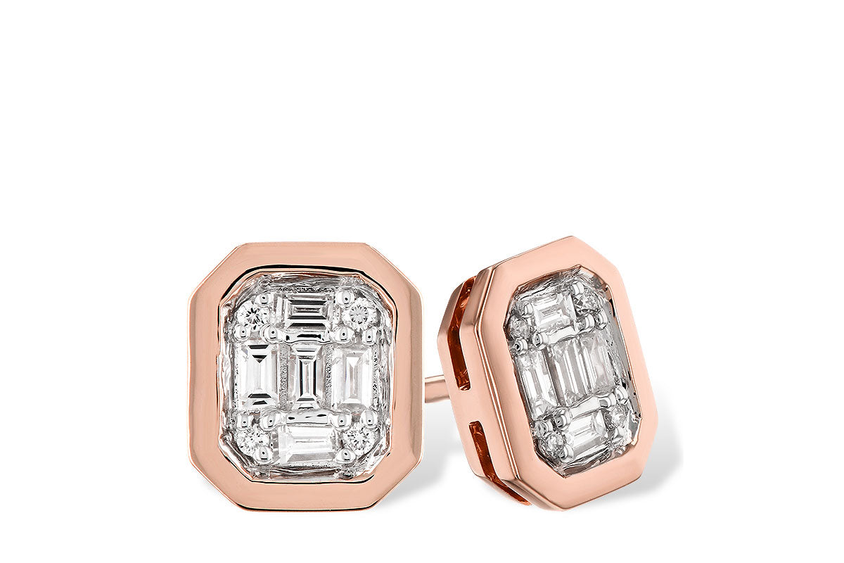 Allison Kaufman Baguette Diamond Earrings in 14K Rose Gold, 0.16 ctw