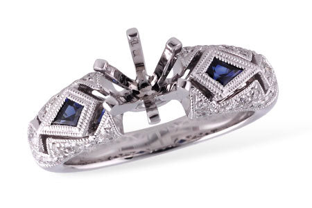 Allison Kaufman Sapphire & Diamond Engagement Ring Semi-Mount in 14K White Gold, 0.68 ctw