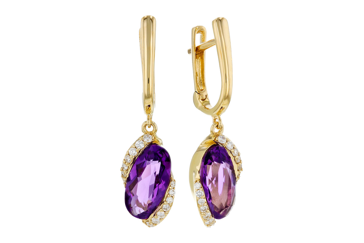 Allison Kaufman Amethyst & Diamond Earrings in 14K Yellow Gold, 2.26 ctw