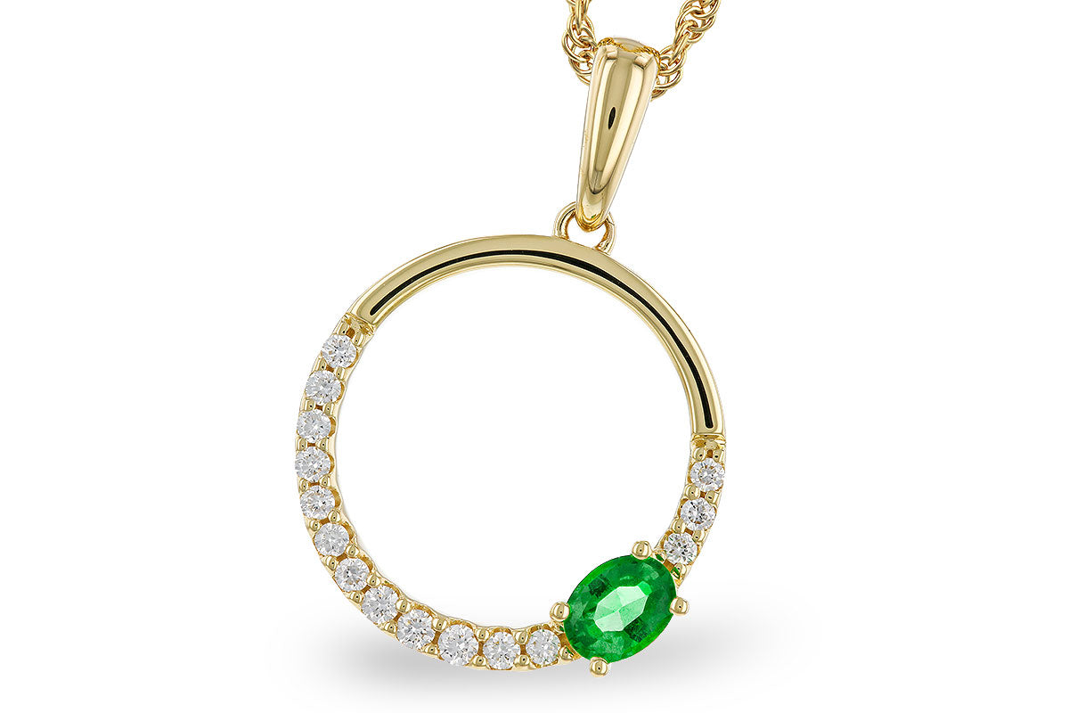 Allison Kaufman Emerald & Diamond Necklace in 14K Yellow Gold, 0.34 ctw (N8590)