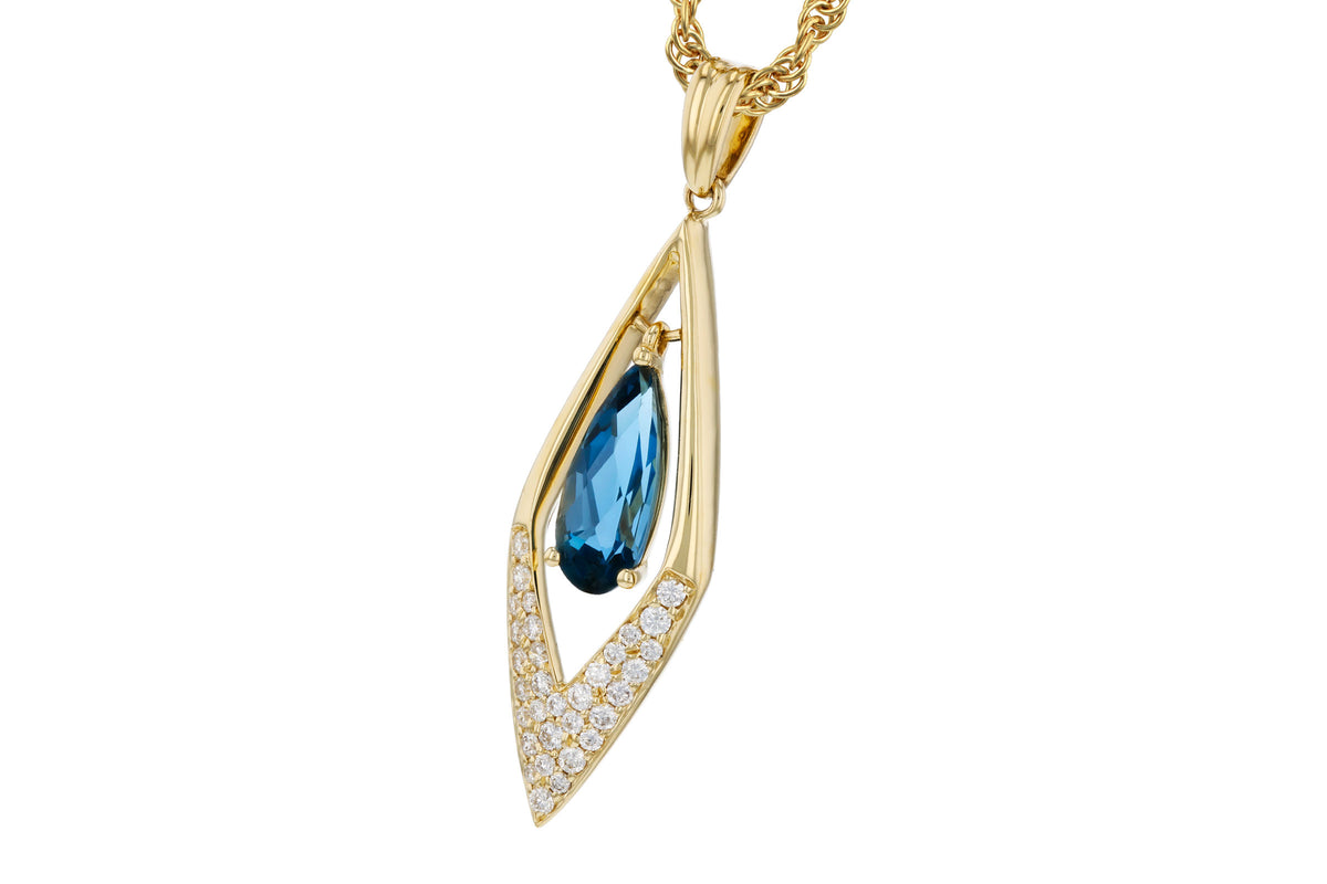 Allison Kaufman London Blue Topaz & Diamond Necklace in 14K Yellow Gold, 1.02 ctw, alternate view