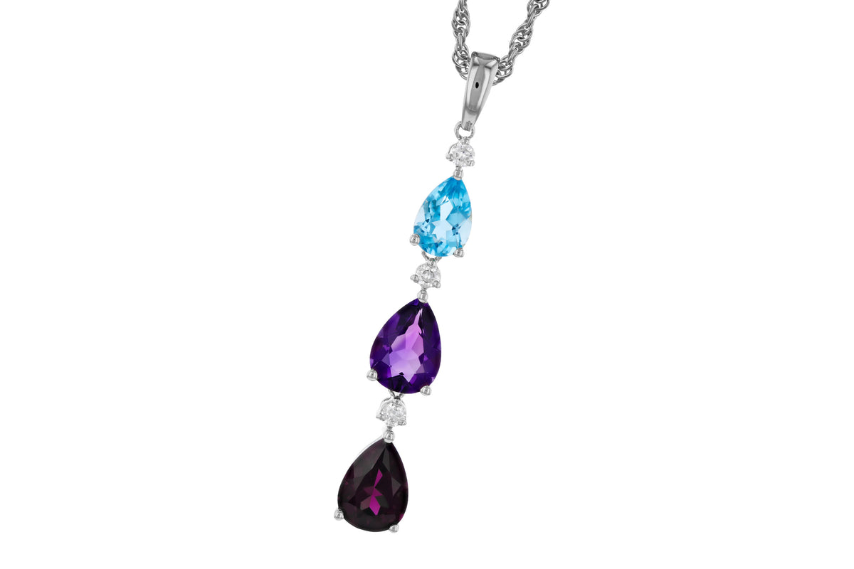 Allison Kaufman Multi-Gemstone & Diamond Necklace in 14K White Gold, 2.00 ctw