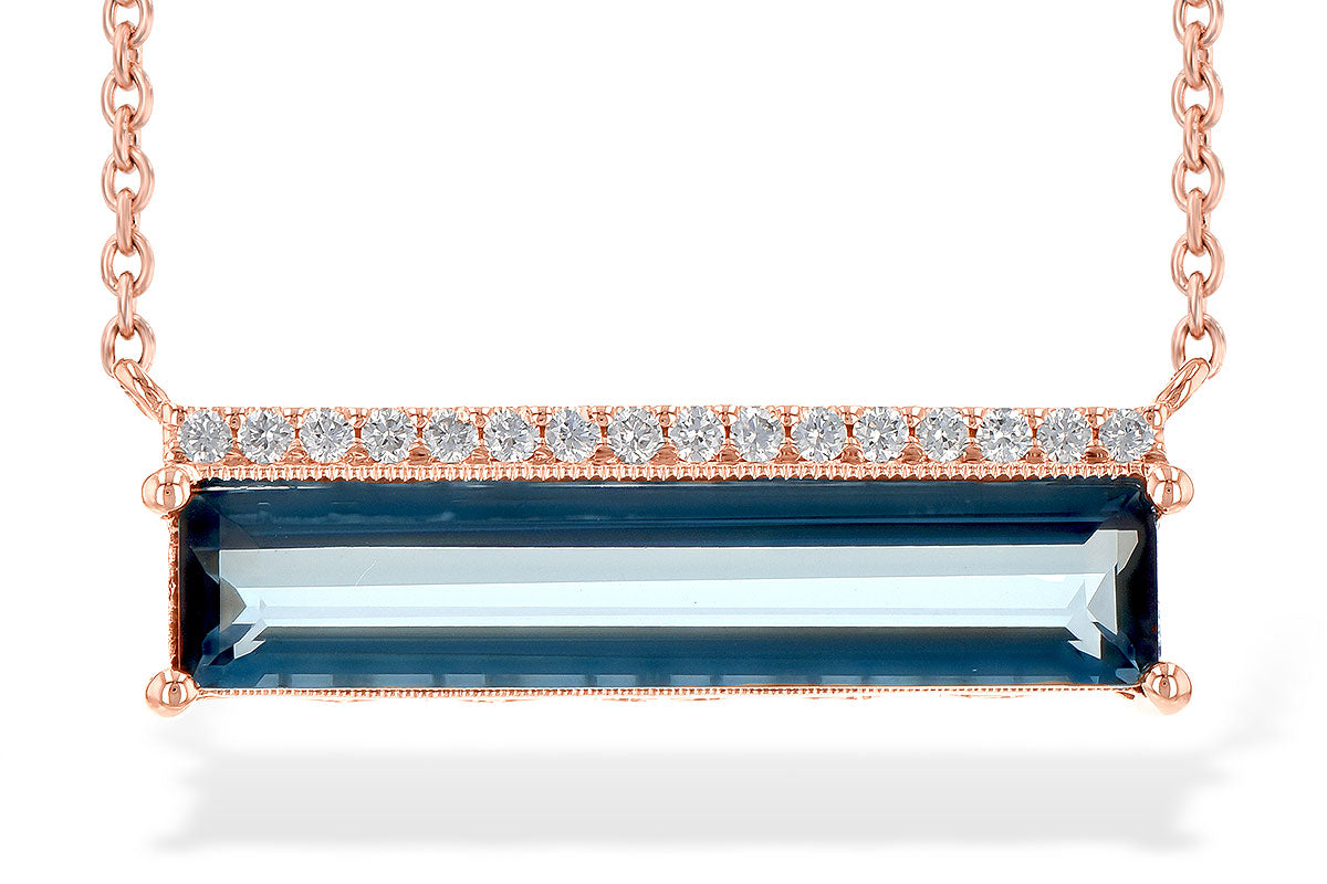 Allison Kaufman London Blue Topaz & Diamond Necklace in 14K Rose Gold, 2.80 ctw