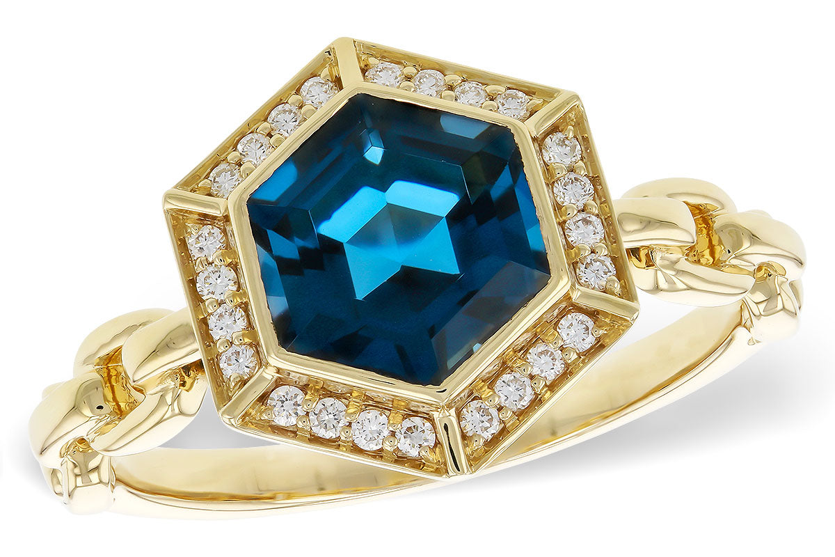 Allison Kaufman London Blue Topaz & Diamond Ring in 14K Yellow Gold, 2.14 ctw