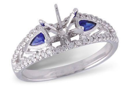 Allison Kaufman Sapphire & Diamond Engagement Ring Semi-Mount in 14K White Gold, 0.43 ctw