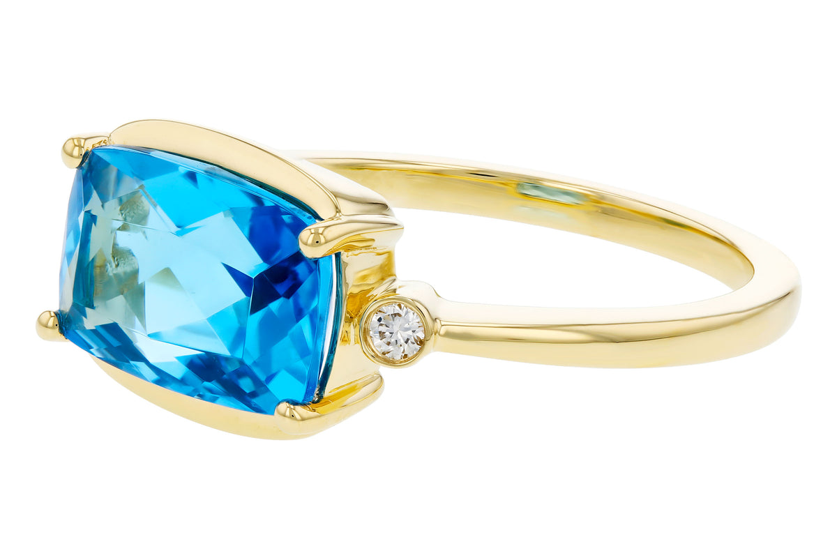 Allison Kaufman Blue Topaz & Diamond Ring in 14K Yellow Gold, 2.92 ctw, alternate view