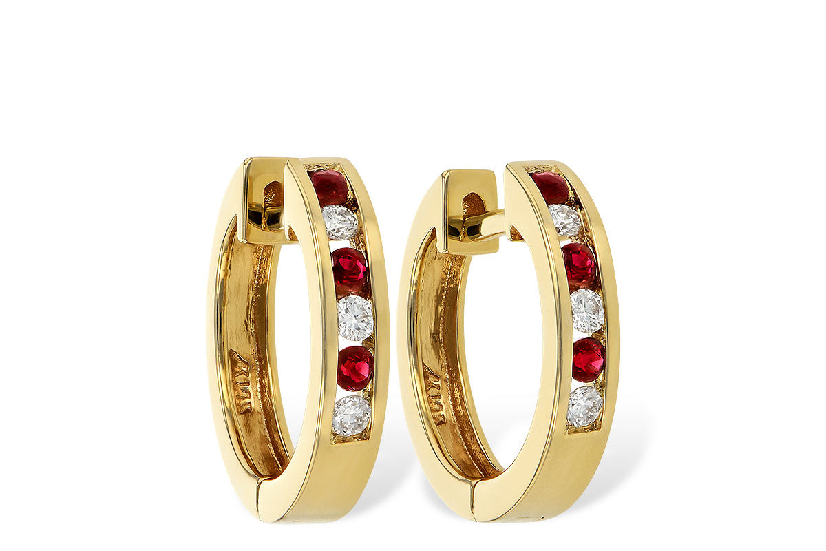 Allison Kaufman Ruby & Diamond Earrings in 14K Yellow Gold, 0.26 ctw (ER102-25)