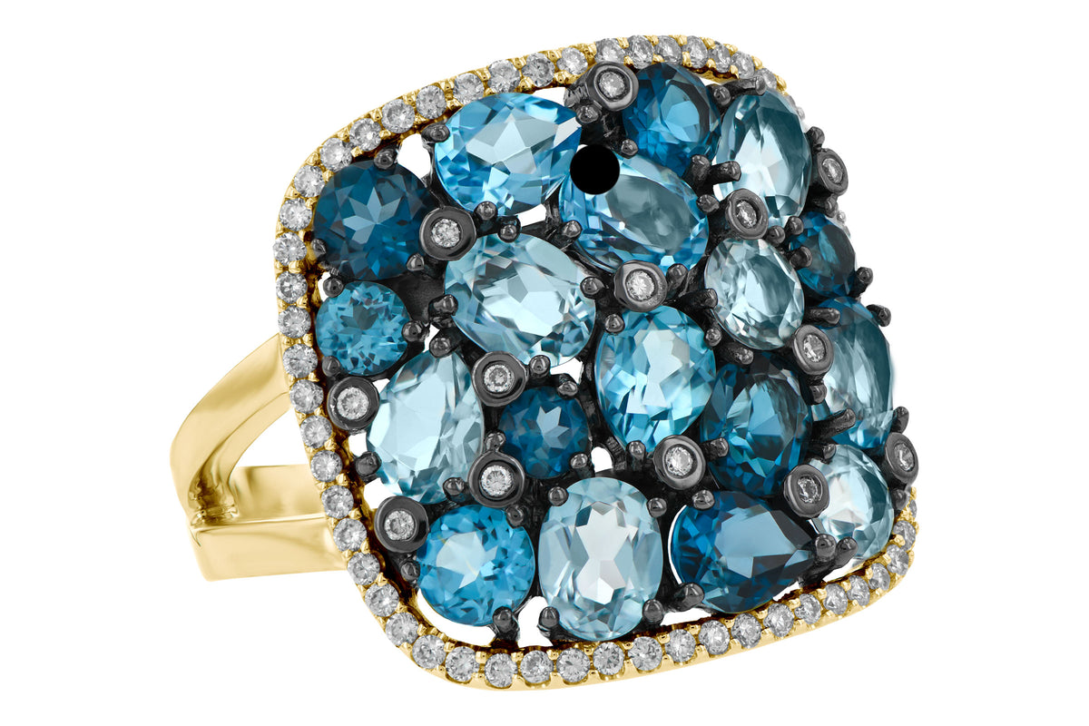 Allison Kaufman Blue Topaz & Diamond Ring in 14K Yellow Gold, 3.94 ctw