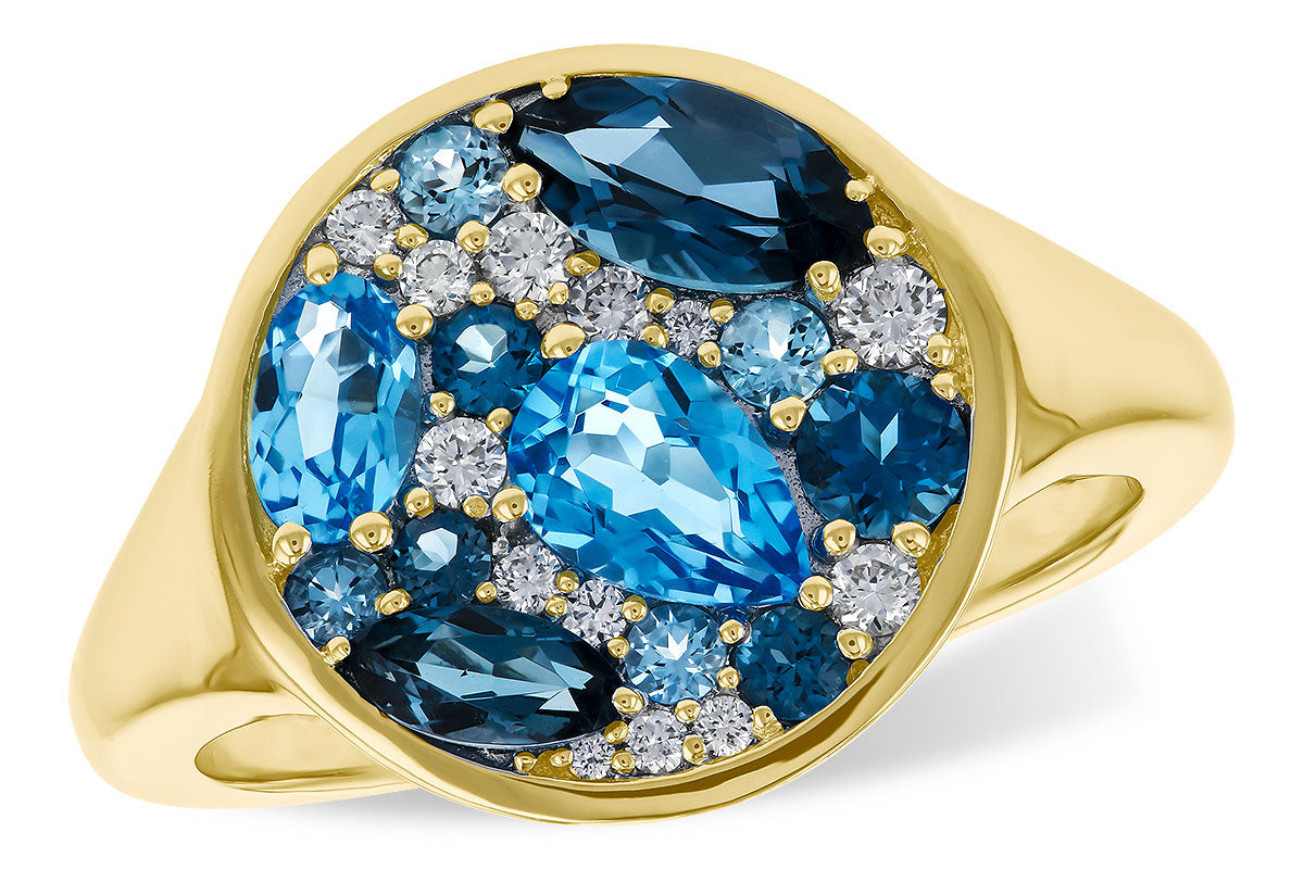 Allison Kaufman Blue Topaz & Diamond Ring in 14K Yellow Gold, 1.96 ctw