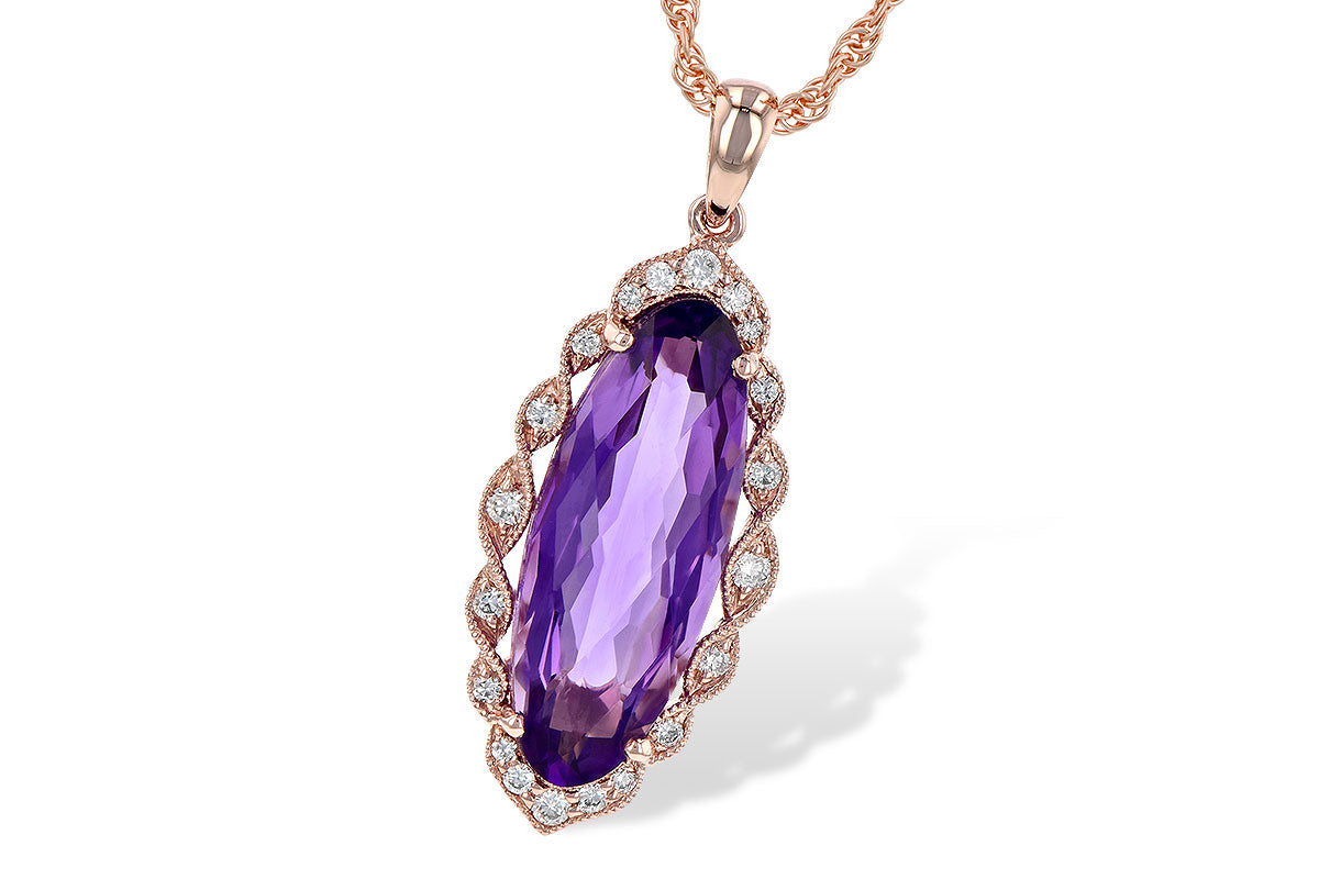 Allison Kaufman Amethyst & Diamond Necklace in 14K Rose Gold, 3.74 ctw