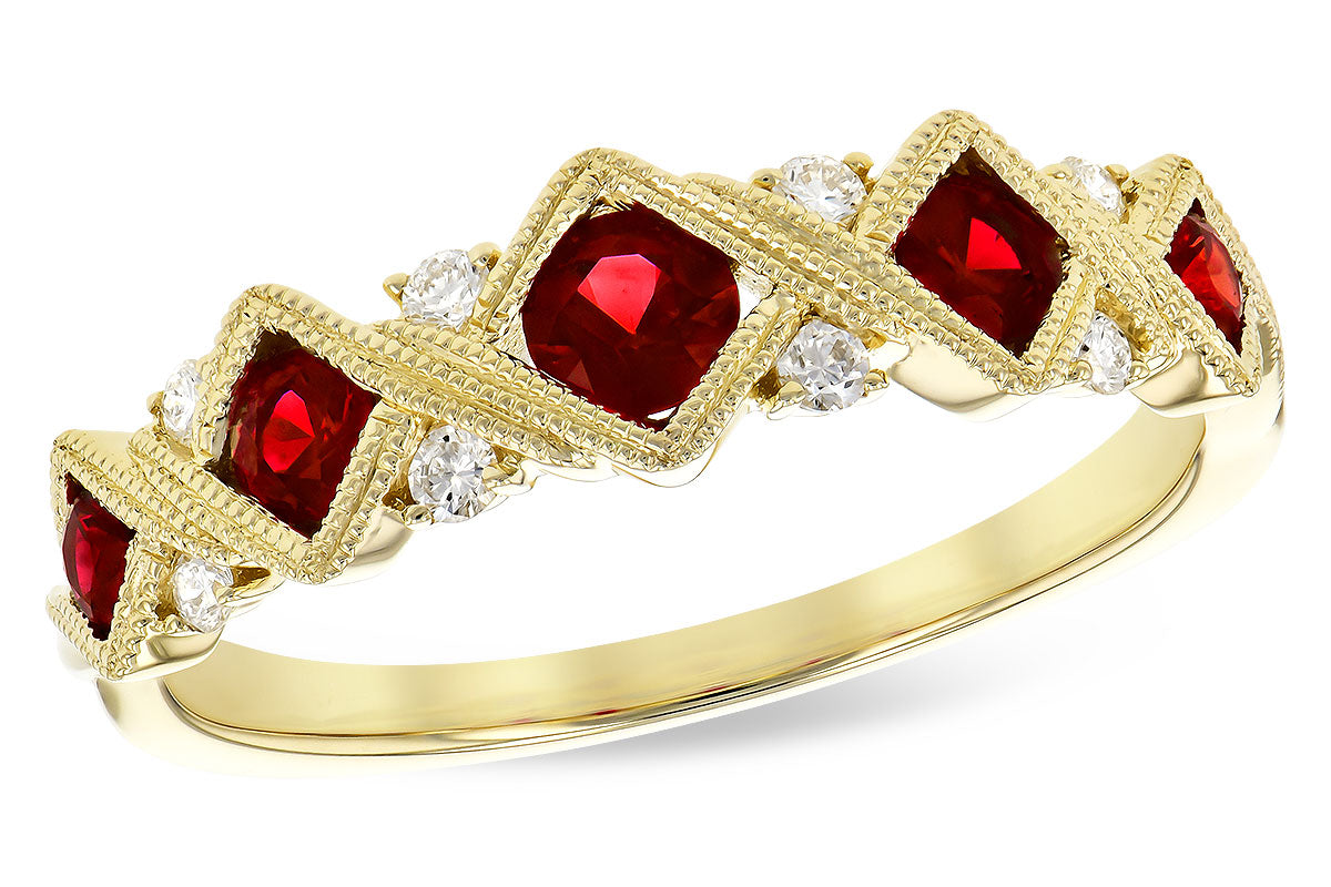 Allison Kaufman Ruby & Diamond Wedding Band in 14K Yellow Gold, 0.58 ctw