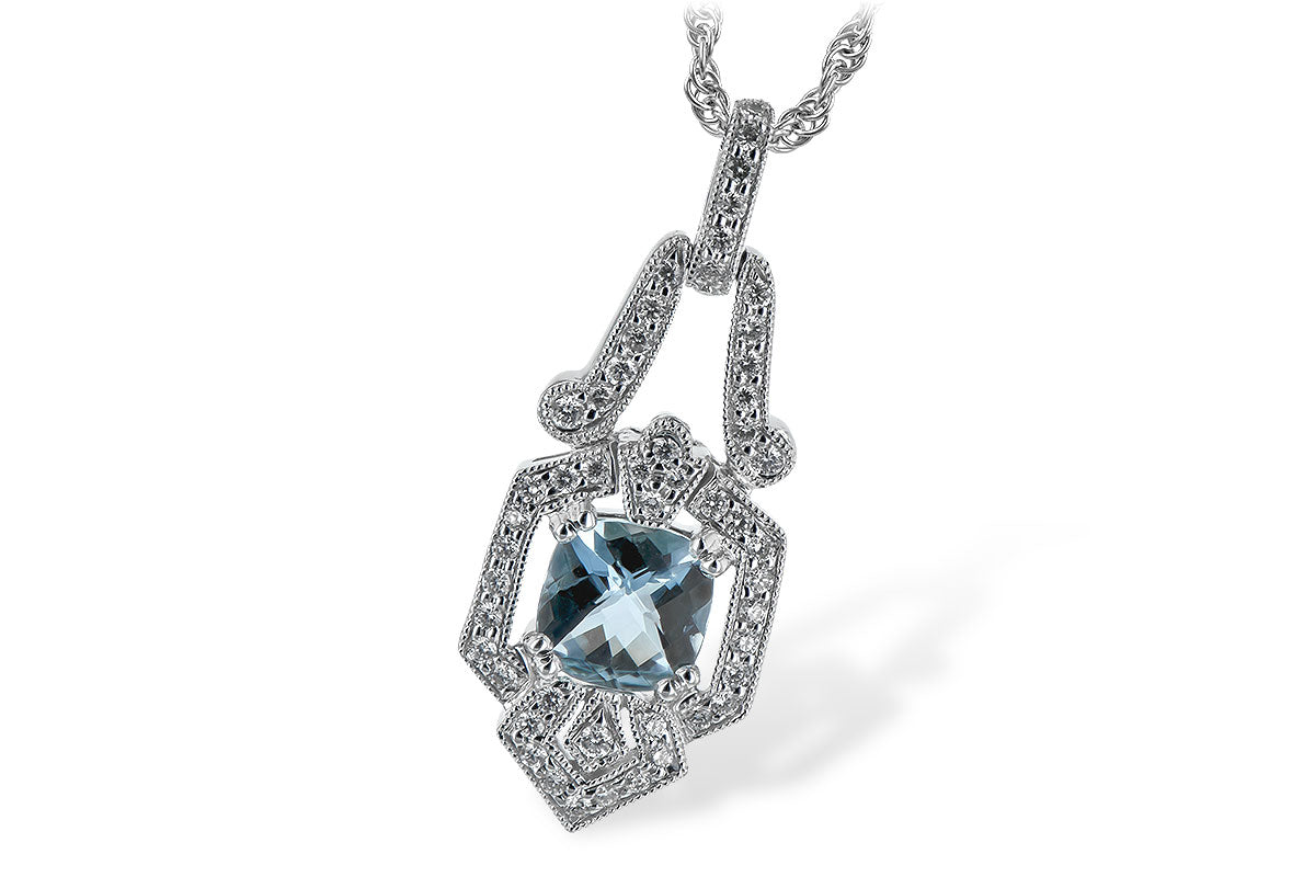 Allison Kaufman Aquamarine & Diamond Necklace in 14K White Gold, 0.87 ctw