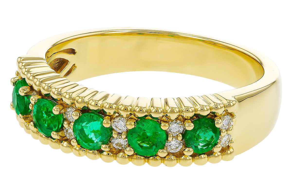 Allison Kaufman Emerald & Diamond Wedding Band in 14K Yellow Gold, 0.60 ctw, alternate view