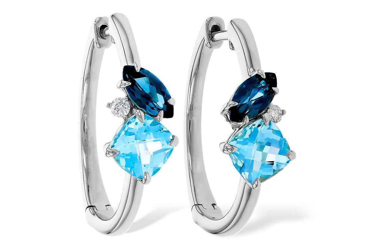 Allison Kaufman Blue Topaz & Diamond Earrings in 14K White Gold, 1.86 ctw