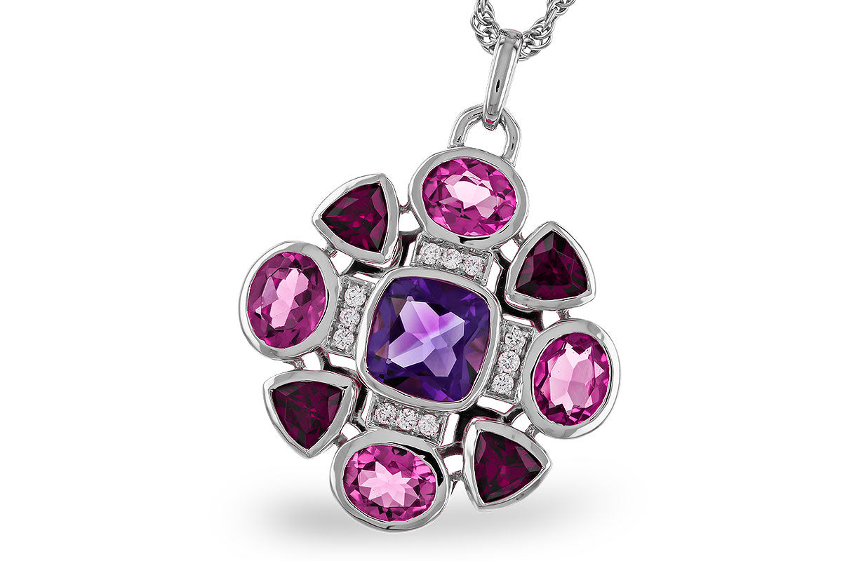 Allison Kaufman Multi-Gemstone & Diamond Necklace in 14K White Gold, 2.82 ctw