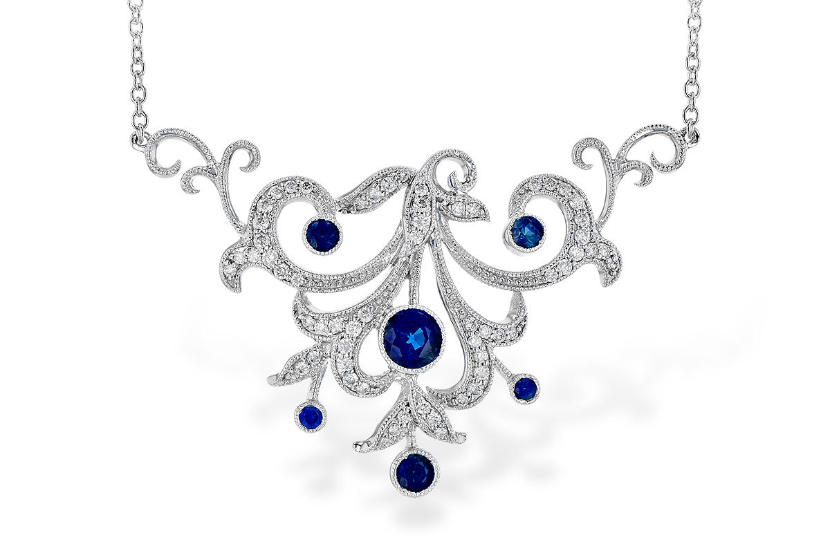 Allison Kaufman Sapphire & Diamond Necklace in 14K White Gold, 1.10 ctw (N8251)